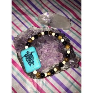Turquoise Sea Turtle Tiger Eye Beaded Bracelet